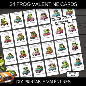 24 cartões de Dia dos Namorados Punny Frog para troca de classe em formato carta e A4 - Ótimos para creche, pré-escola, ensino fundamental, ensino médio e troca de classe!