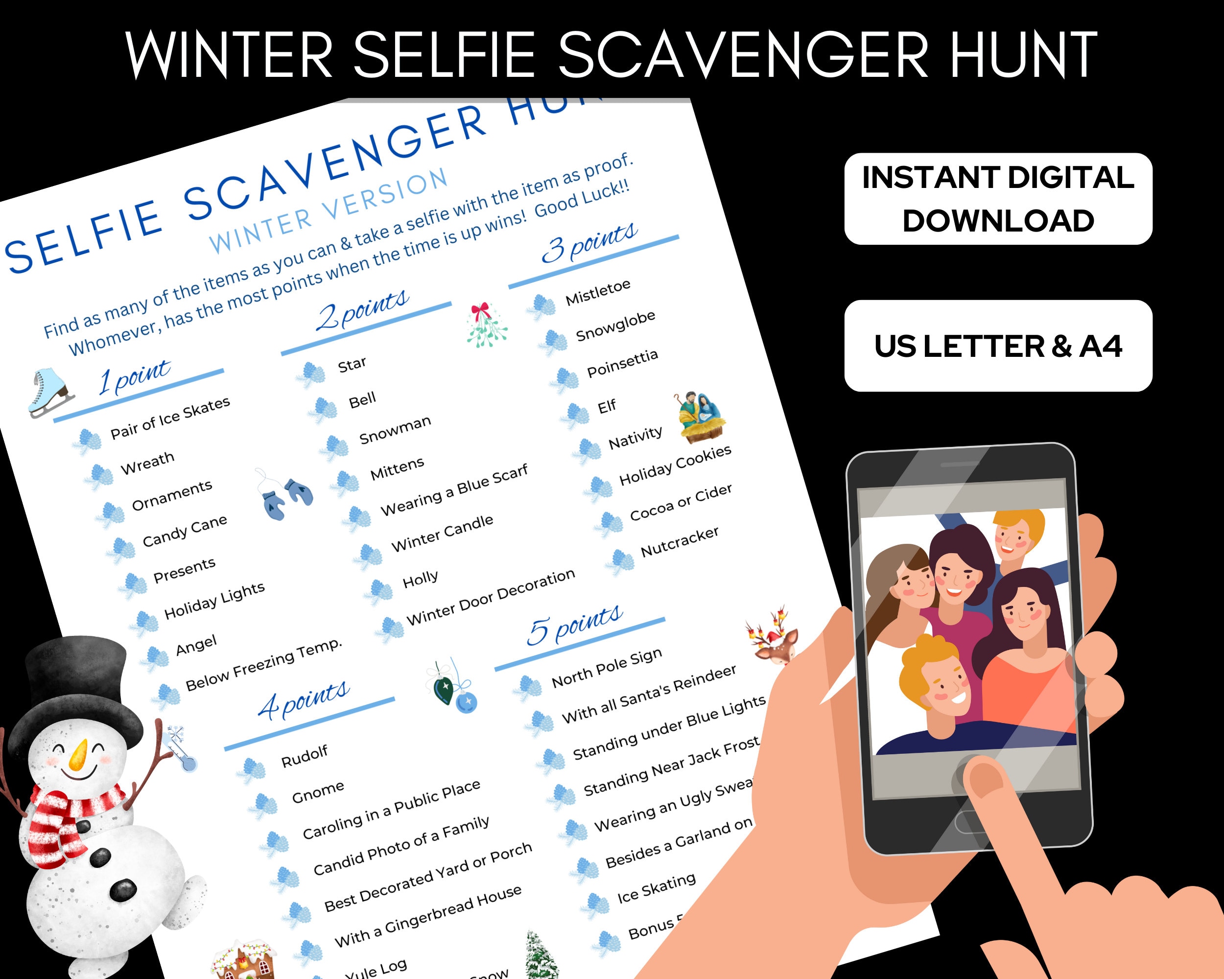Selfie Scavenger Hunt Printable Party Game - Winter Themed - Etsy