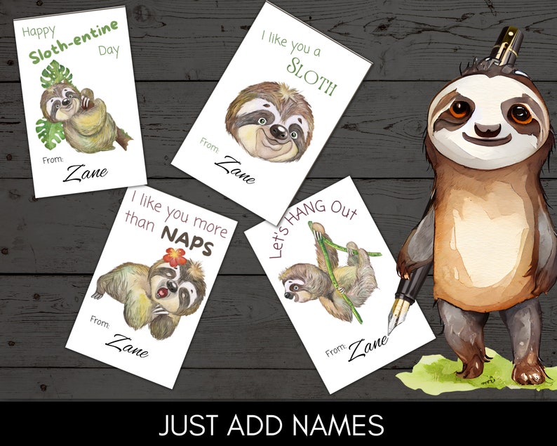 Sloth Code Card 8 Printable Sloth Valentine Cards Letter & A4 - Etsy