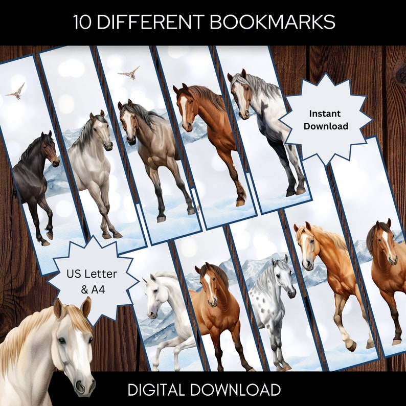 10 Horse Printable Bookmarks | Digital Download Horse Bookmarks | Horse ...