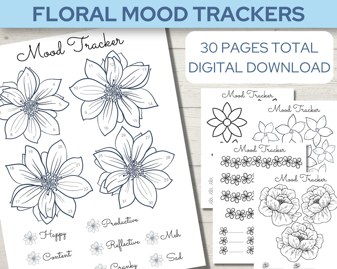 Floral Mood Tracker, Monthly Mood Tracker, Mood Tracker Journal Etsy