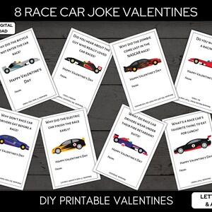 Tarjetas de San Valentín de broma de coche de carreras - San Valentín en el aula - Tarjetas del día de San Valentín para aulas infantiles - Carta y A4