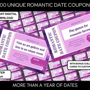 Date Night, Love Coupons, 100 Romantische Date Night Ideen, Romantisches Couponbuch, Date Night Jar, Papier Jahrestag, Last Minute Geschenk