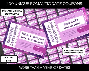 Date Night, Love Coupons, 100 Romantic Date Night Ideas, Romantic Coupon Book, Date Night Jar, Paper Anniversary, Last Minute Gift