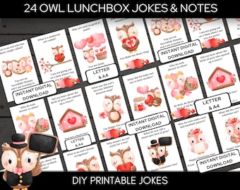 Owl Lunch Box Jokes, Lunchbox Jokes, Lunch Box Notes,  Kids Jokes, Instant Download Letter & A4
