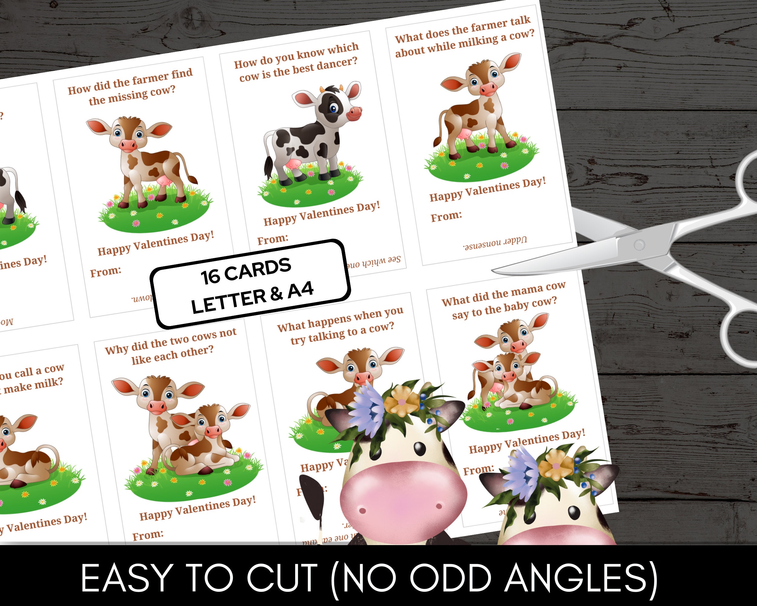 Funny Cow Joke Valentine Cards for Class Exchange Letter & A4 Format - Etsy