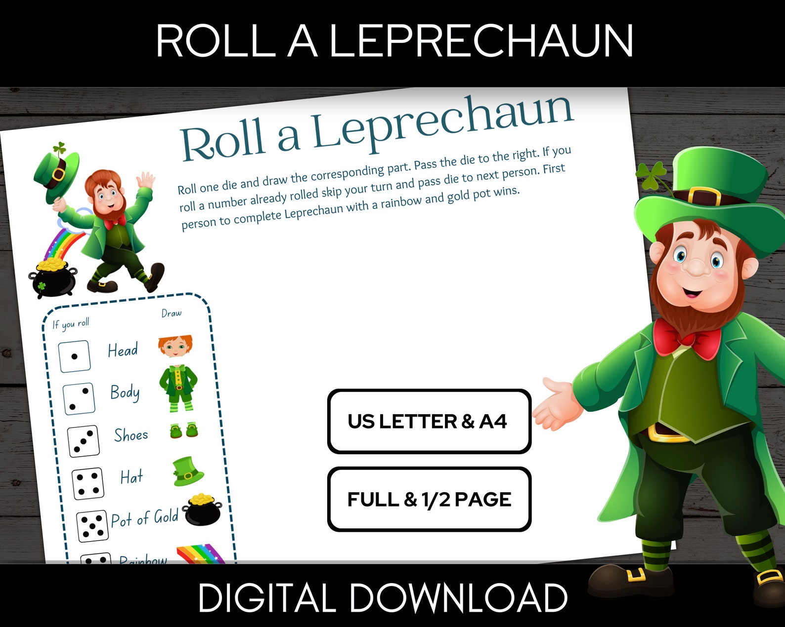 Roll a Leprechaun Dice Game, St Patricks Day Game, Classroom Games, St