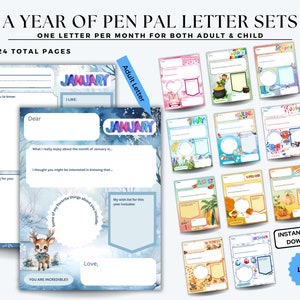 Año de cartas de amigos por correspondencia / Regalo de la bisabuela / Regalo de la abuela / Día de los abuelos / Regalo del abuelo / 24 cartas de amigos por correspondencia imprimibles / 12 meses