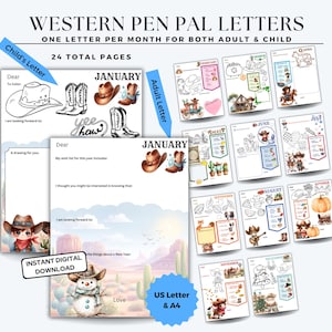 Cartas para amigos por correspondencia del año occidental / Regalo para la bisabuela / Regalo para la abuela / Día de los abuelos / Abuelo / 24 cartas imprimibles para amigos por correspondencia de 12 meses