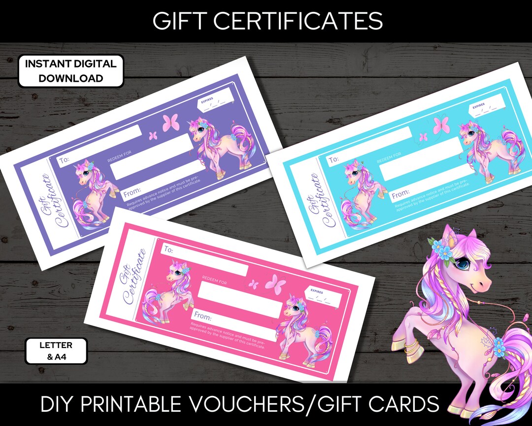 Printable Unicorn Gift Certificate / Redeemable Voucher / Coupon Etsy