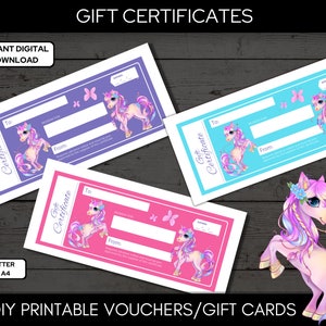 Printable Unicorn Gift Certificate / Redeemable Voucher / Coupon
