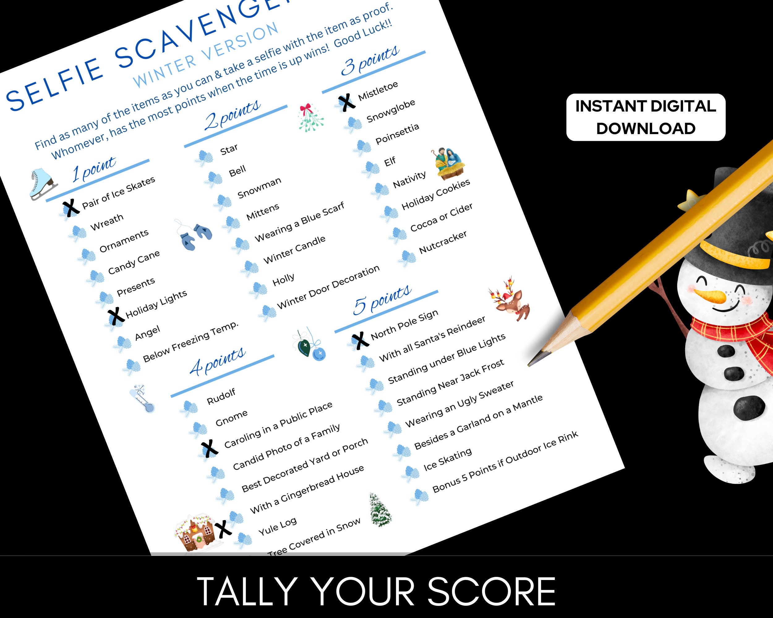 Selfie Scavenger Hunt Printable Party Game - Winter Themed - Etsy