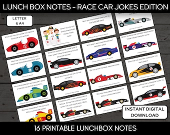 Lunch Box Jokes, Race Car Lunchbox Jokes, Lunch Box Notes,  Kids Jokes