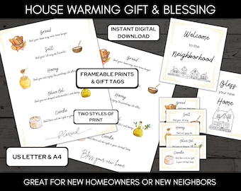 Housewarming Gift with Printable Gift Tags, Hostess Gift Ideas, New Apartment Gift, Wedding Gift Basket, Neighbor Gift