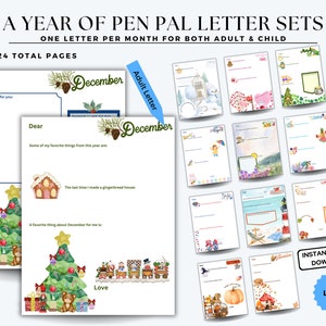 12 meses de cartas de amigos por correspondencia / Regalo de la bisabuela / Regalo de la abuela / Día de los abuelos / Regalo del abuelo / Descarga instantánea 24 cartas imprimibles