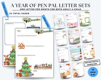 12 mois de lettres de correspondance | Cadeau d’arrière-grand-mère | Cadeau grand-mère | Fête des grands-parents | Cadeau grand-père | Téléchargement instantané 24 lettres imprimables