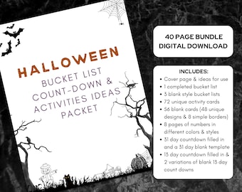 Halloween Advent Calendar, Halloween Printable, Halloween Count Down, Halloween Bucket List