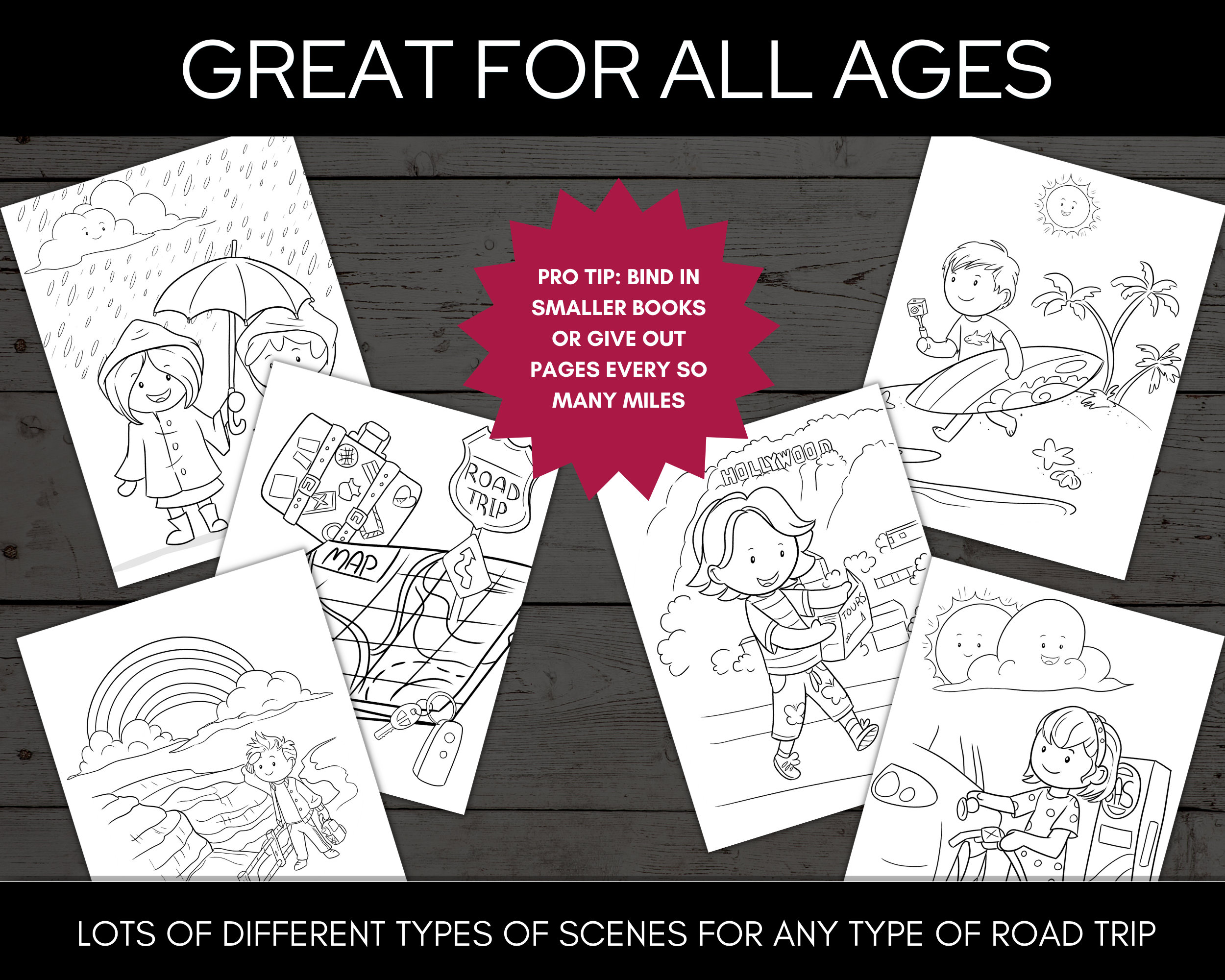 Road Trip Printable Coloring Book, Kids Travel Coloring Pages, Kids