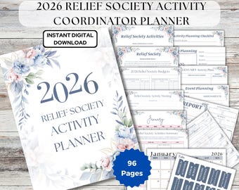 2026 LDS Relief Society Activity Coordinator Planner with Calendars - Blue Version