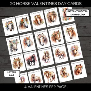 20 Tarjetas de San Valentín de Caballos - Carta y A4