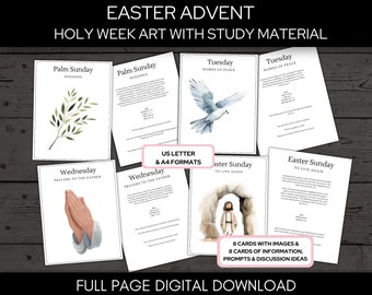Holy Week Advent Art, Christian Easter Holy Week Art & Study Printable, Easter Advent, Holy Week Advent Cards, Easter Scripture Letter + A4
