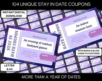Date Night, Love Coupons, 100 Date Night Ideas, Stay-in Coupon Book, Date Night Jar, Paper Anniversary, Last Minute Gift