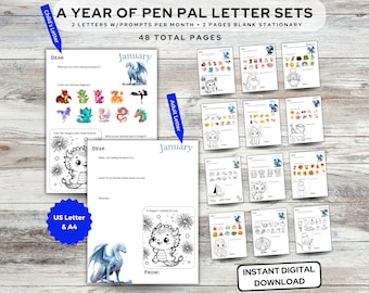 12 Monate Dragon Pen Pal Briefe & Stationär - Dragon Themed | Tolles Oma Geschenk | Oma Geschenk | Tag der Großeltern | Sofort Download