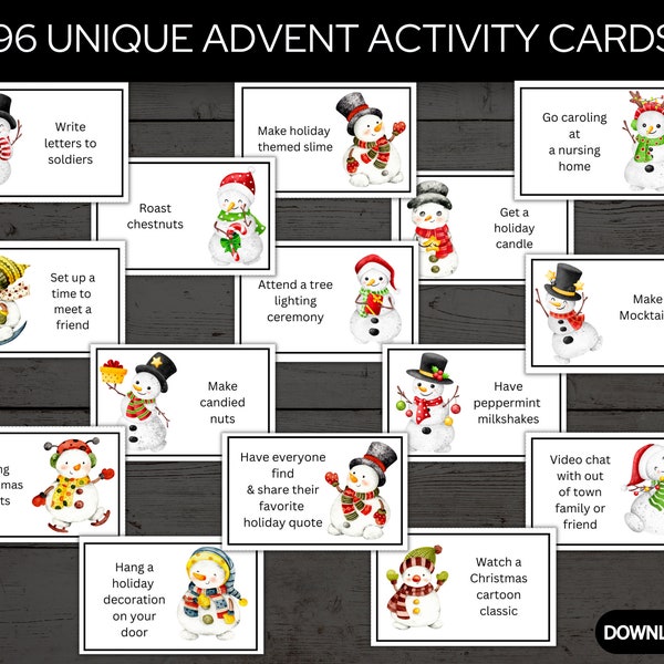 96 Unique Advent Activity Cards, DIY Advent Calendar in US Letter & A4 size