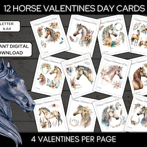 12 Tarjetas de San Valentín de Caballos - Carta y A4
