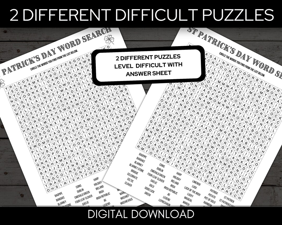St Patrick's Day Word Search, St Paddy Games, Party Game, Difficult ...