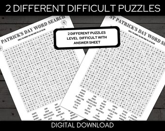 St Patrick&#39;s Day Word Search,  St Paddy Games, Party Game, Difficult Word Puzzles, A4 & Letter