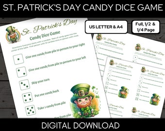 St. Patrick's Day Candy Dice Party Game, St Patrick's Classroom Games, St Patricks Day Games, A4 & Letter