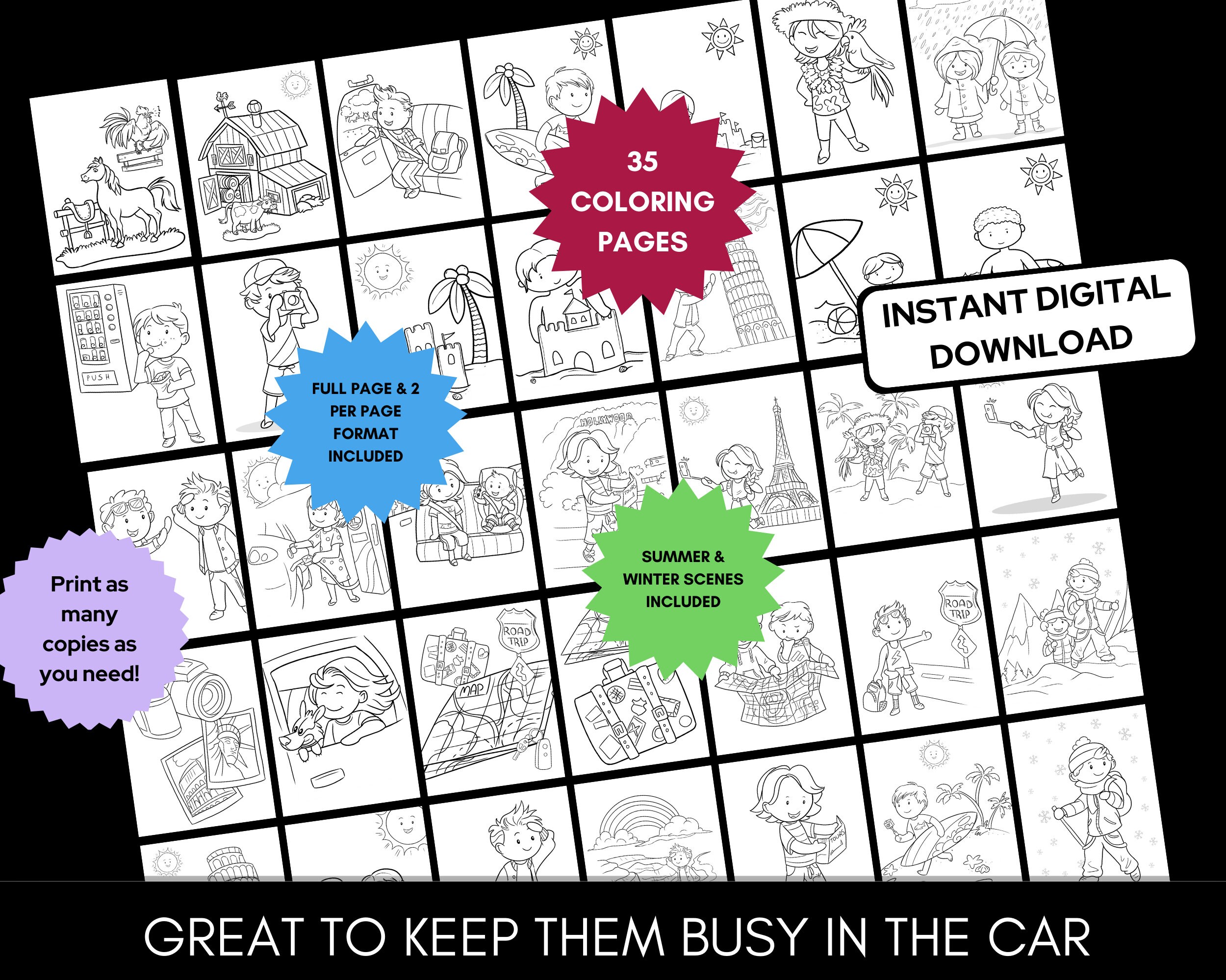 Road Trip Printable Coloring Book, Kids Travel Coloring Pages, Kids ...