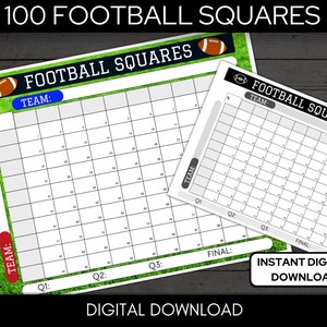 Printable Football Squares, Football Fundraiser, Football Square Grid, Football Betting Game, Instant Download