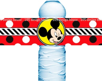 INSTANT DOWNLOAD Mickey Mouse Water Bottle Label Printable - Mickey Mouse birthday party printable, Mickey Mouse Baby Shower