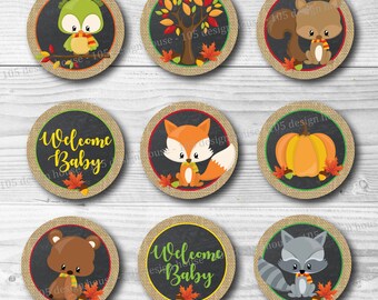 INSTANT DOWNLOAD Woodland Cupcake Topper Printable 2" Cupcake Toppers - Woodland Baby Shower Printables - Printable Woodland Cupcake Topper