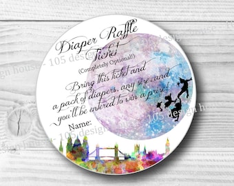 Peter Pan Diaper Raffle Ticket Printable 2.5 inch Diaper Raffle Instant Download - Peter Pan Raffle Ticket _ Never Never Land