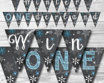 Banner invernale ONEderland DOWNLOAD immediato - Banner blu stampabile Winter Wonderland - Winter Wonderland Party - Winter ONEderland Party