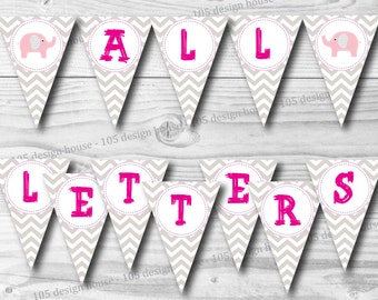 Pink Chevron Banner Printable with ALL Letters INSTANT DOWNLOAD - Create Your Own Phrases for Baby Shower - Banner Printable - Pink Banner