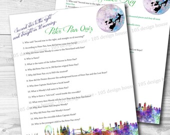 Peter Pan Quiz Printable - Peter Pan Party Game - Peter Pan Printable - Baby Shower Game - Peter Pan Game - Peter Pan Quiz