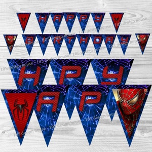 Bannière d’anniversaire Spiderman imprimable TÉLÉCHARGEMENT INSTANTANÉ - Bannière Spider-Man imprimable - Bannière joyeux anniversaire - Spiderman imprimable