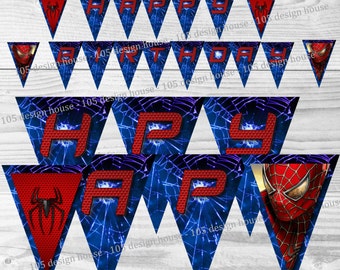 Spiderman cumpleaños banner imprimible INSTANT DESCARGAR - imprimible Spider-Man Banner - Feliz cumpleaños Banner - Spiderman imprimible