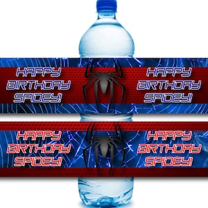 INSTANT DOWNLOAD Spiderman Party Water Bottle Label Printable - Spiderman water bottle labels - Spider-Man Water Bottle Labels