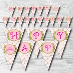 INSTANT DOWNLOAD Princess Banner Printable - Printable pink &quot;Happy Birthday&quot; - Princess Banner - Princess Party Decor - Princess Decorations