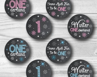 Winter ONEderland 2" Cupcake Toppers Pink and Blue - Winter ONEderland Cupcake Toppers - Winter ONEderland Party Printables INSTANT DOWNLOAD
