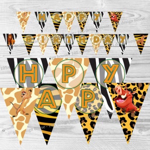 Animal Print Happy Birthday Banner Printable INSTANT DOWNLOAD - Lion King Inspired Banner &quot;Happy Birthday&quot; Lion King Birthday Banner