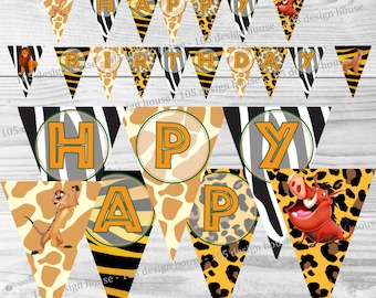Animal Print Happy Birthday Banner Printable INSTANT DOWNLOAD - Lion King Inspired Banner "Happy Birthday" Lion King Birthday Banner