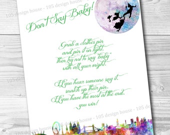 INSTANT DOWNLOAD Peter Pan Baby Shower Clothes Pin Game Printable - Peter Pan Clothes Pin Game - Peter Pan Baby Shower Game -