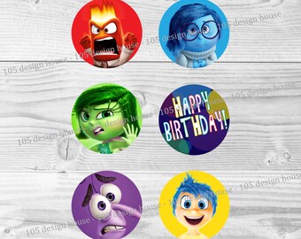 Inside Out Cupcake Topper Printable 2" Cupcake Toppers - Inside Out Party Printables - Printable Inside Out - INSTANT DOWNLOAD - Inside Out