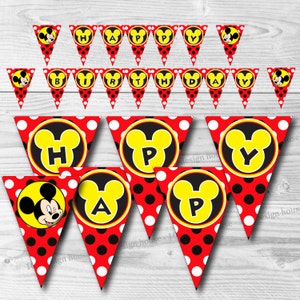 INSTANT DOWNLOAD Mickey Mouse Banner Printable - Printable Mickey Mouse &quot;Happy Birthday&quot; Banner